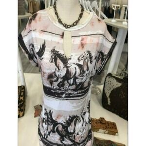 Liberty Wear Top Women XL Mocha Horse‎ Stampede Keyhole Short Sleeve Western